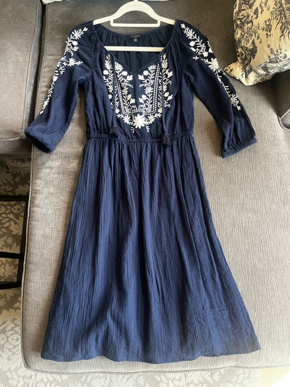 Talbots Navy Blue Embroidered Midi Dress